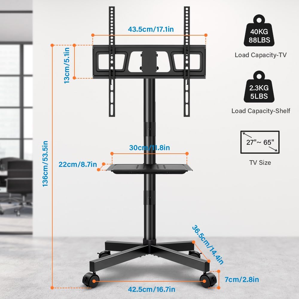 KKTONER Mobile TV Cart for 23 to 65 inch LCD LED Flat Screen/Curved TVs Floor...