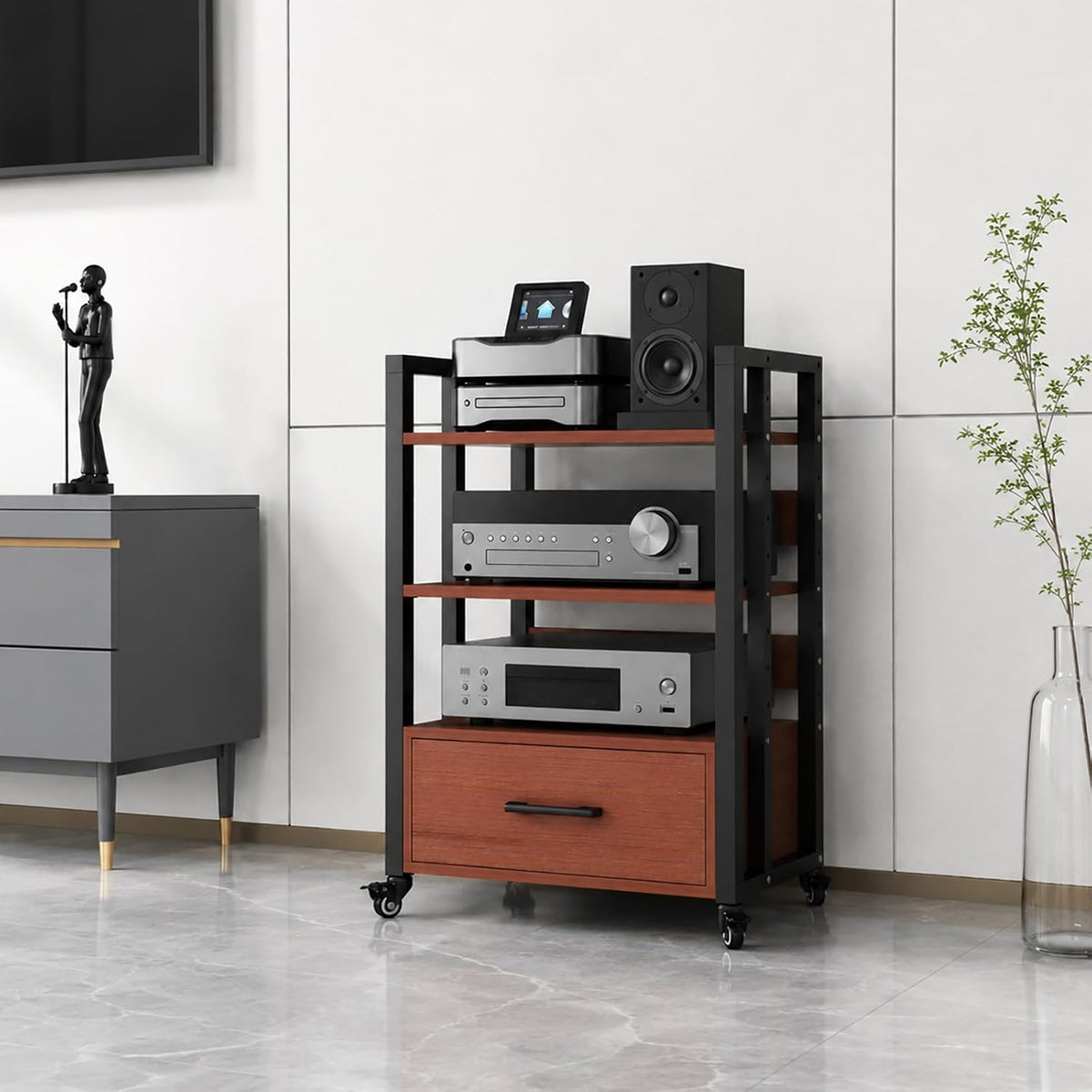 3-Tier Audio Rack with Wheels, AV Media Stand