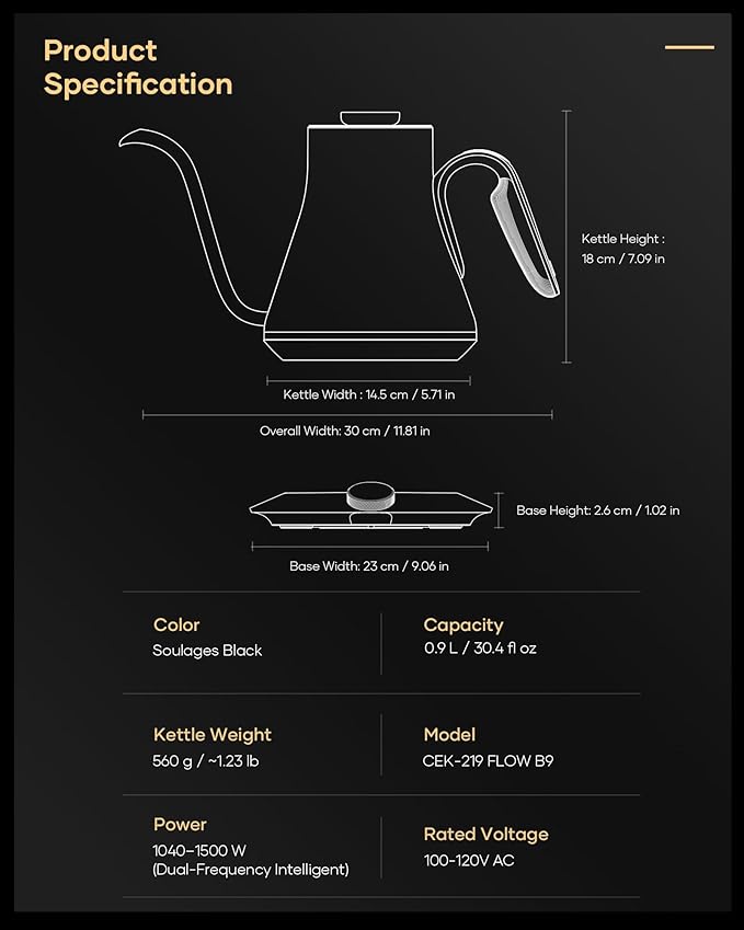 Cocinare FLOW B9 Gooseneck Electric Kettle, Precise Temperature Control - Image 8
