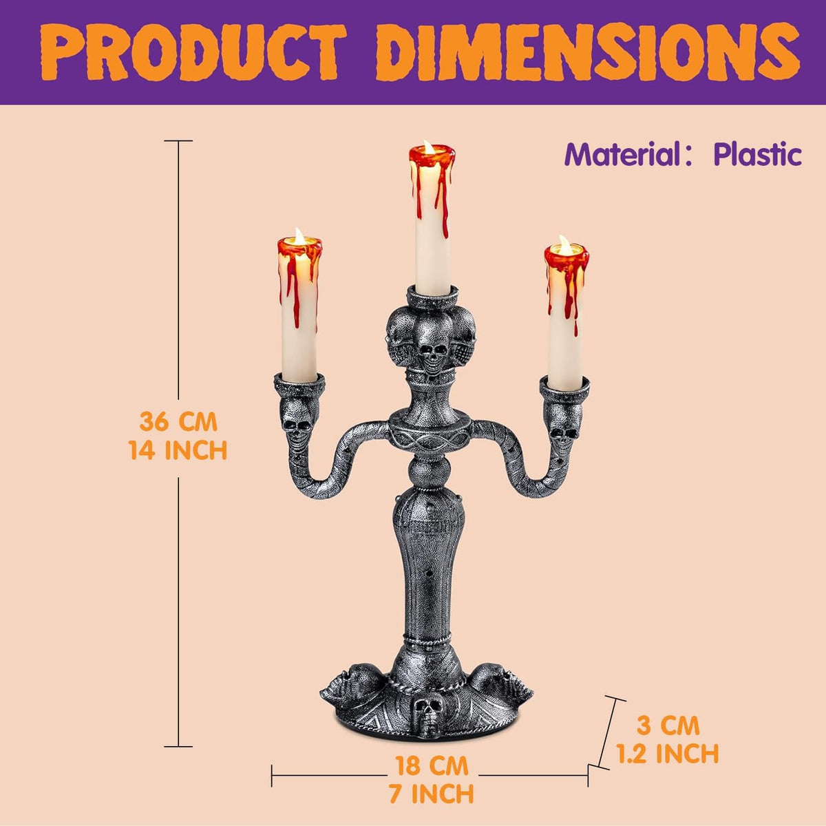 JOYIN 2 Pcs Skull Candelabra Halloween Decorations Indoor LED Lights Flameles...