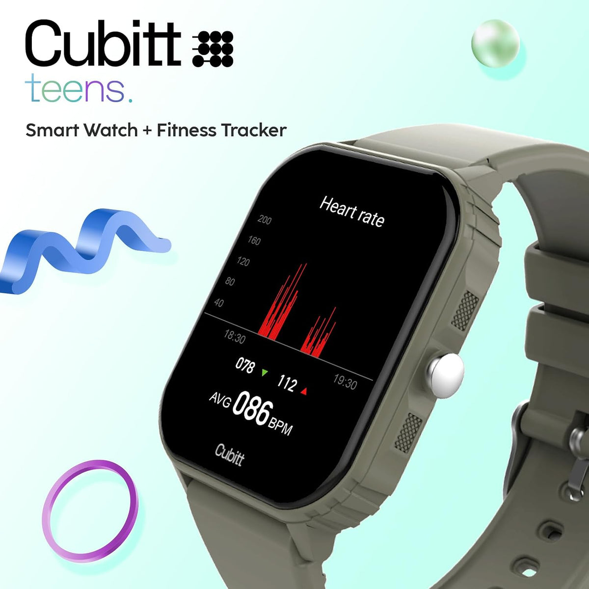 Cubitt Teens Smartwatch, 1.85” Touchscreen Fitness Tracker – Forest Green