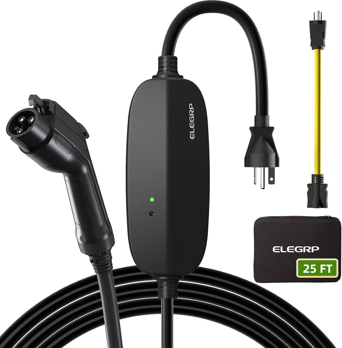 ELEGRP Level 1/2 EV Charger, 16 Amp, Portable J1772 Charger, 25FT Cable, NEMA...