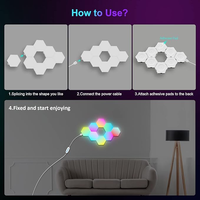 JIMIMORO 12-Pack Hexagon Light Panels – Smart RGB LED Wall Lights - Image 8