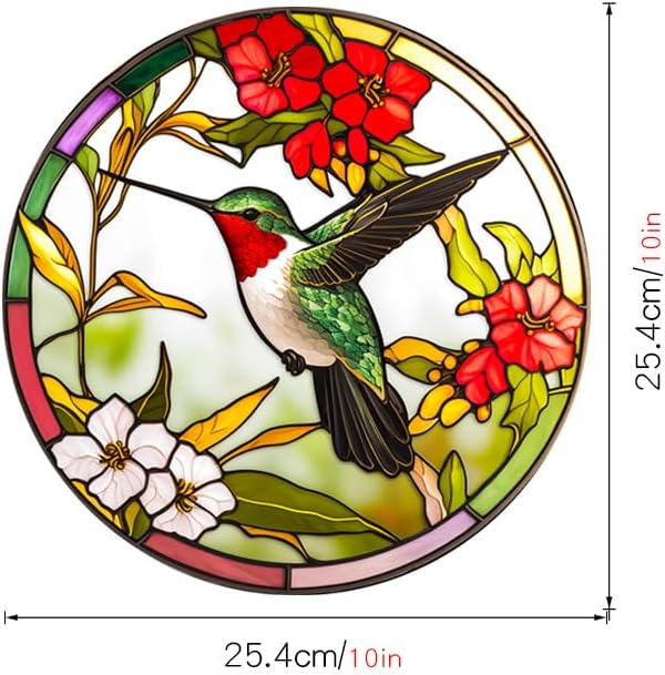 Window Stickers Hummingbird Static Glass Clings Window Decals Flower and Bird Reusable Home Decor(Round)