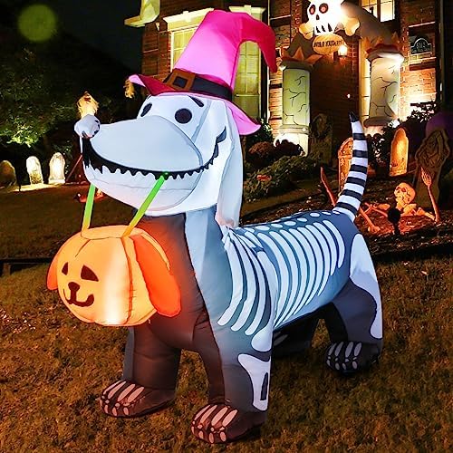 GOOSH 5.5 FT Halloween Inflatables Outdoor Decorations Skeleton Puppy Inflata...