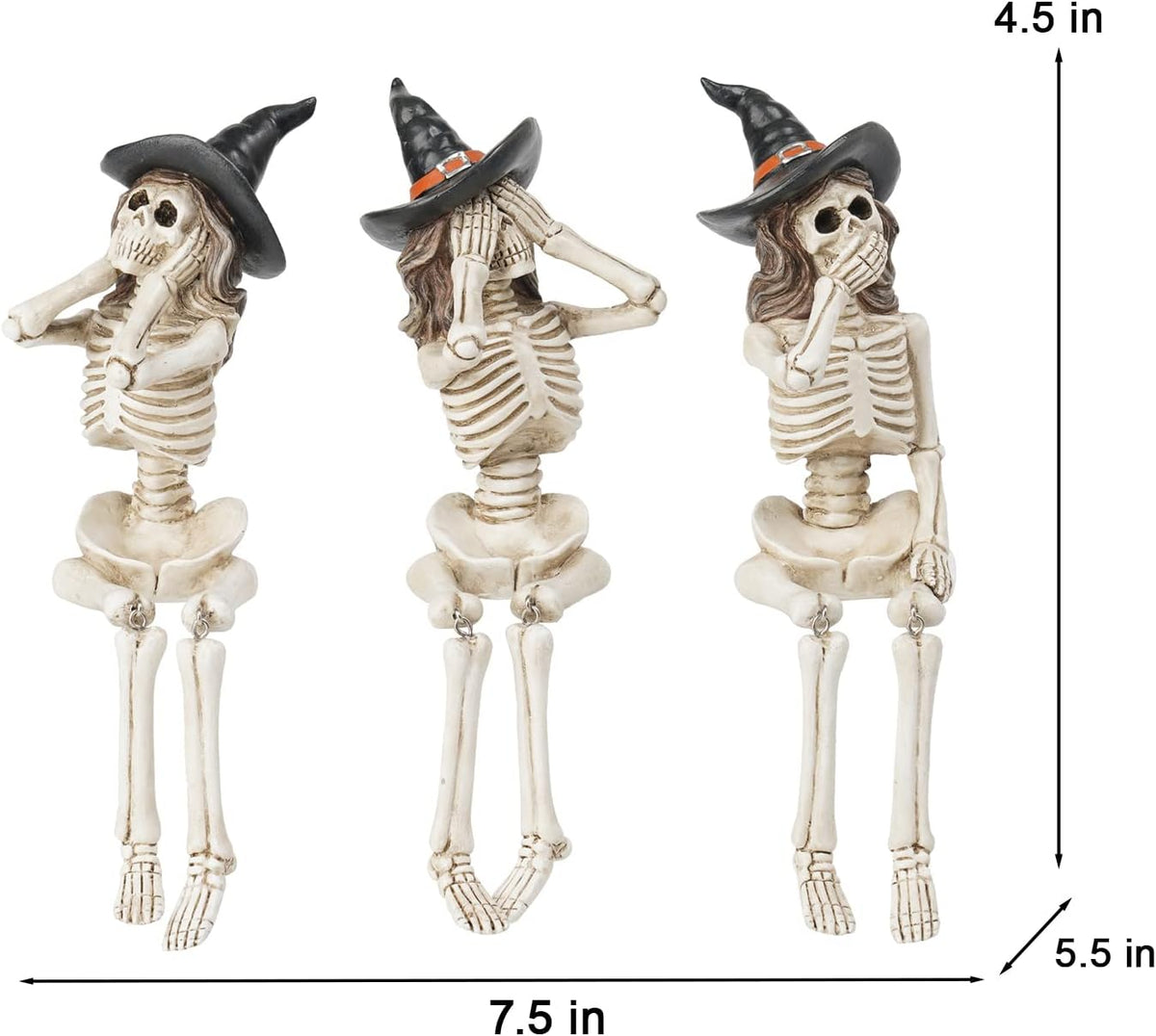 Newman House Studio Halloween-Dรฉcorations No-Evil-Skeleton-Figurines