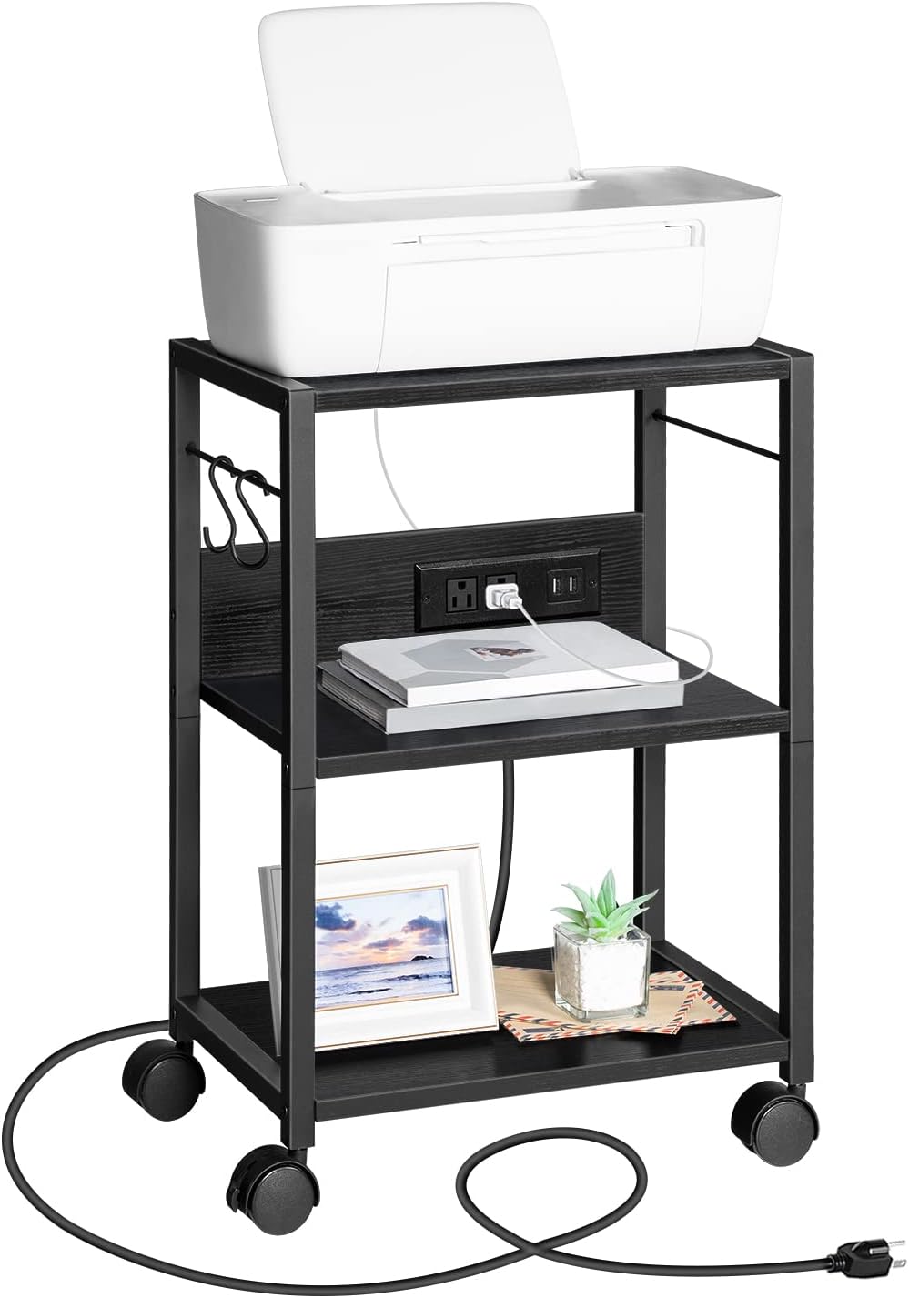 MAHANCRIS Industrial Printer Cart, 3-Tier Mobile Printer Stand, Rolling Cart ...
