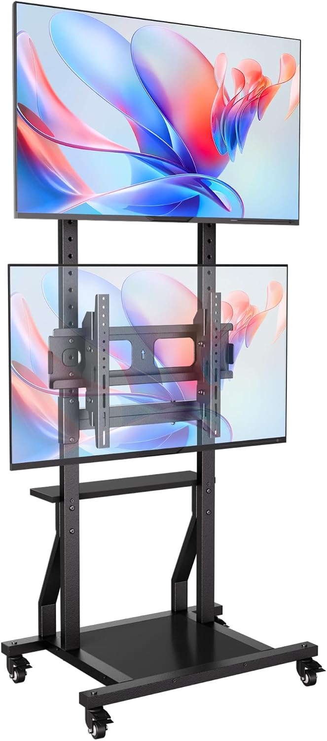 Rolling Dual TV Stand, Mobile TV Cart for Two 32-55 inch TVs