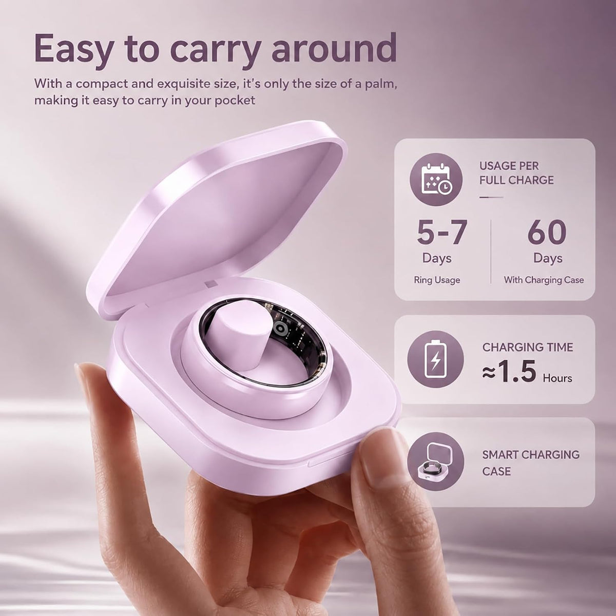 Slim Smart Ring for Women, Ceramic Health Fitness Tracker Pink๏ผ10#