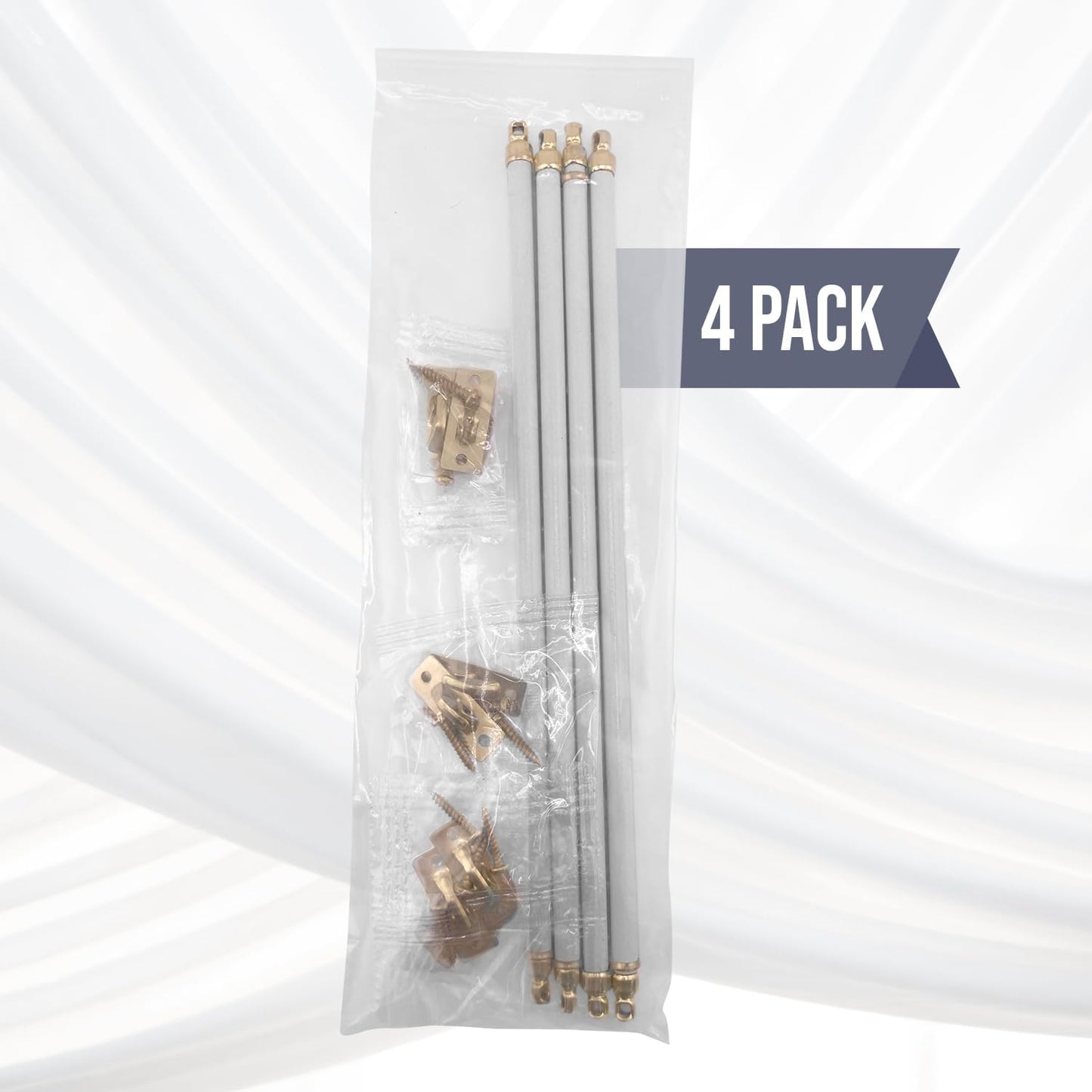 Amazing Drapery Hardware White Swivel Sash Curtain Rods with Brass Ends, Set of 4 (Hardware Included) - Adjustable Length 21-38 Inches, Easy to Install Metal Rods for Doors, Windows, and Sidelights