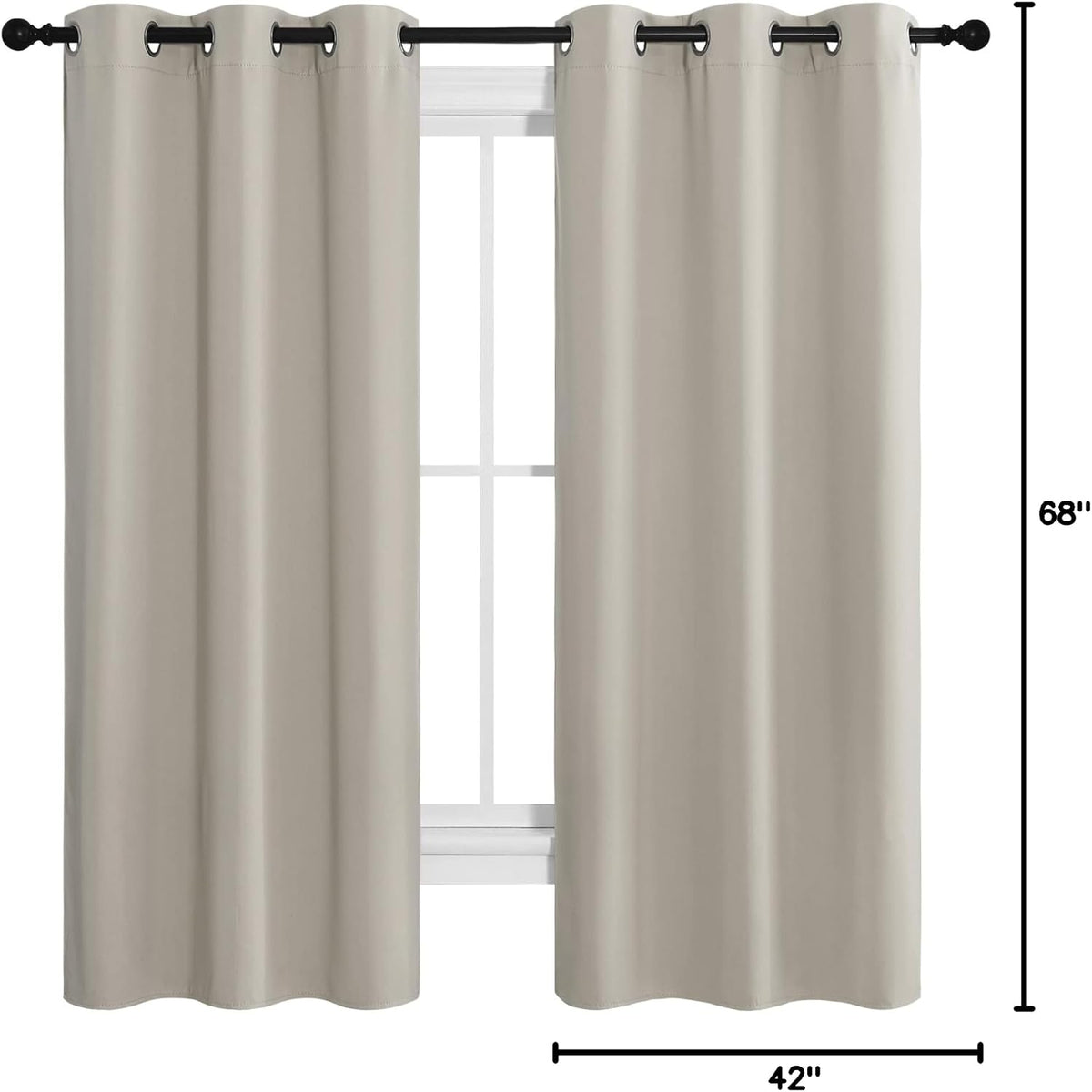 NICETOWN Kitchen Curtains for Decoration, Thermal Insulated Grommet Room Darkening Draperies/Panels for Laundry (Natural, 2 Panels, W42 x L68 inches)