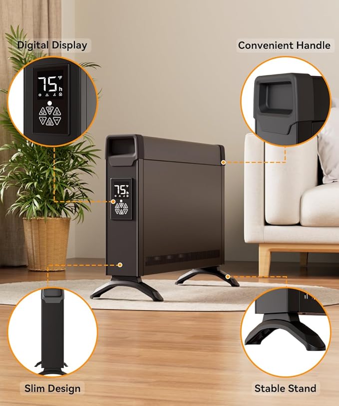 1500W Convection Panel Heater, Electric Space Heaters - Image 7