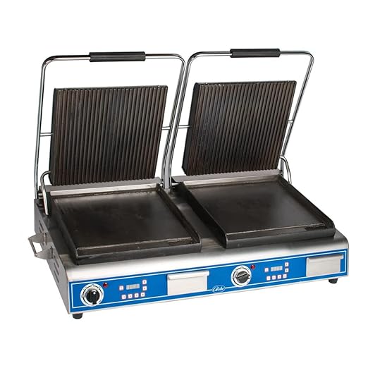 Globe GPGSDUE14D Deluxe Countertop Smooth/Grooved Panini Double Grill by GlobeHealthProducts