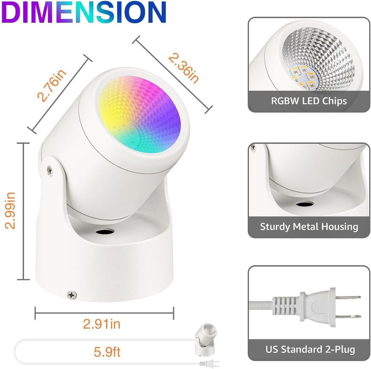 URTOM 6W RGBW Up Lights Indoor Halloween LED Floor Spotlight with Remote