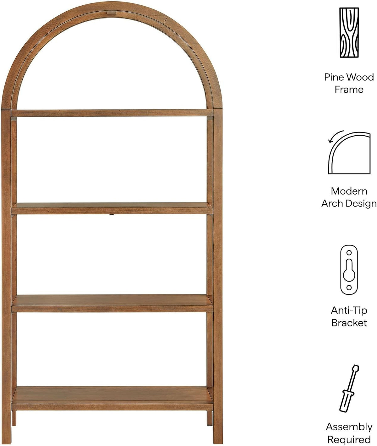 Modway Vexley 72 Inch Large Arched Bookshelf in Walnut โ Modern Pine and Acac...