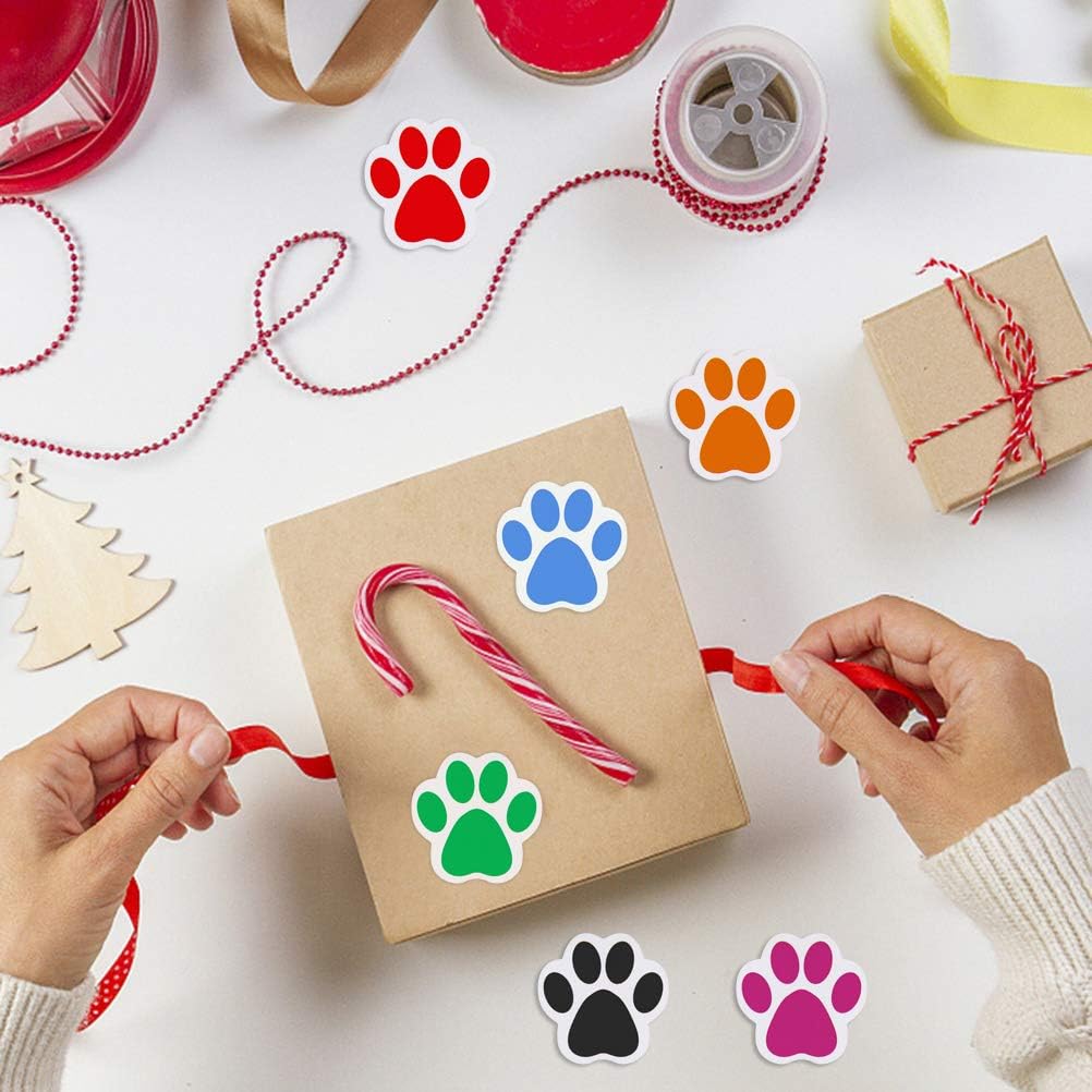 Dog Paw Print Stickers Roll, 500 Self-Adhesive Labels, Colorful | Paper Stickers, 2.5 Cm Paw Prints, Easy Peel And Stick, For Envelopes, Gift Wrap, Pet Parties, Classroom And Wall Decor