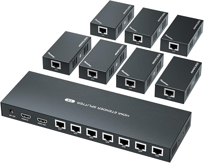 HDMI Extender Splitter 1x7 1080P@60Hz Over Cat 5E/6/7 Ethernet Cable 50m