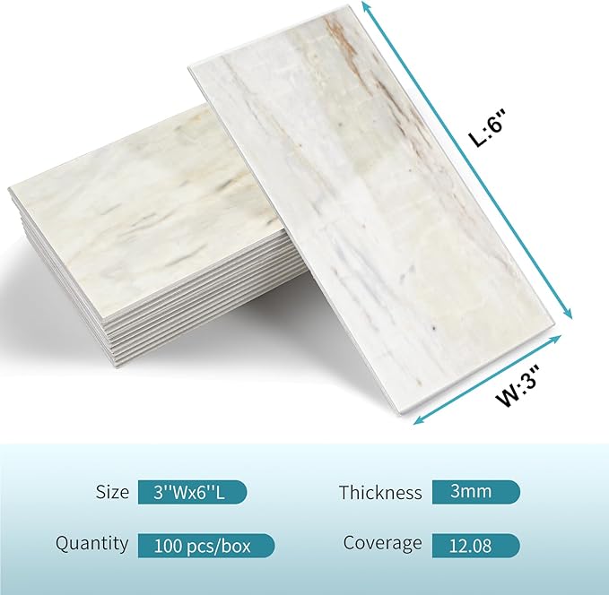 Vamos Tile 100-Piece Glossy Wooden Marble Grain Peel and Stick Backsplash Tile - Image 9