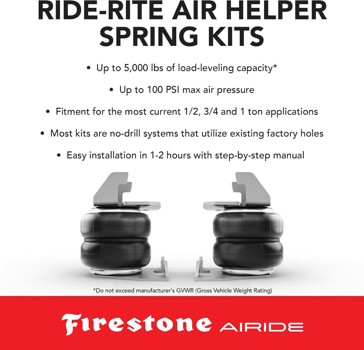 Firestone Airide 2407 Ride-Rite Rear Air Helper Springs Kit fits 2005-2023 Ta...