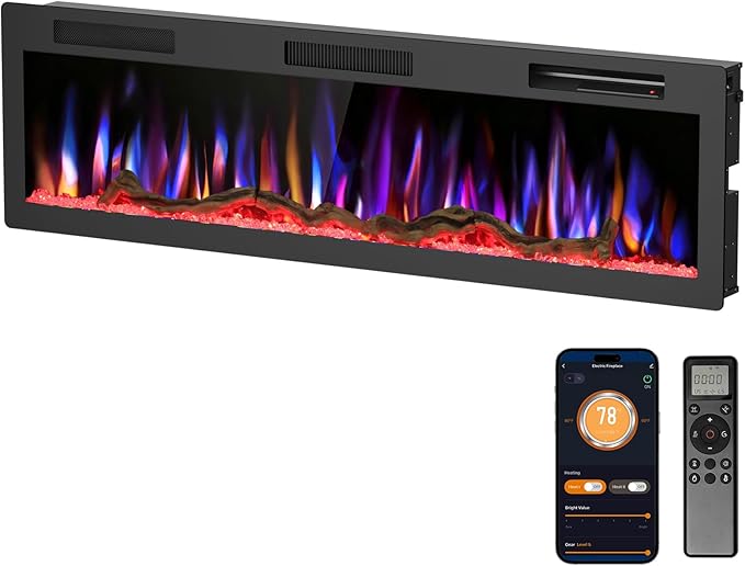 R.W.FLAME 60" Recessed and Wall Mounted Smart Electric Fireplace, Alexa/WiFi - Image 9