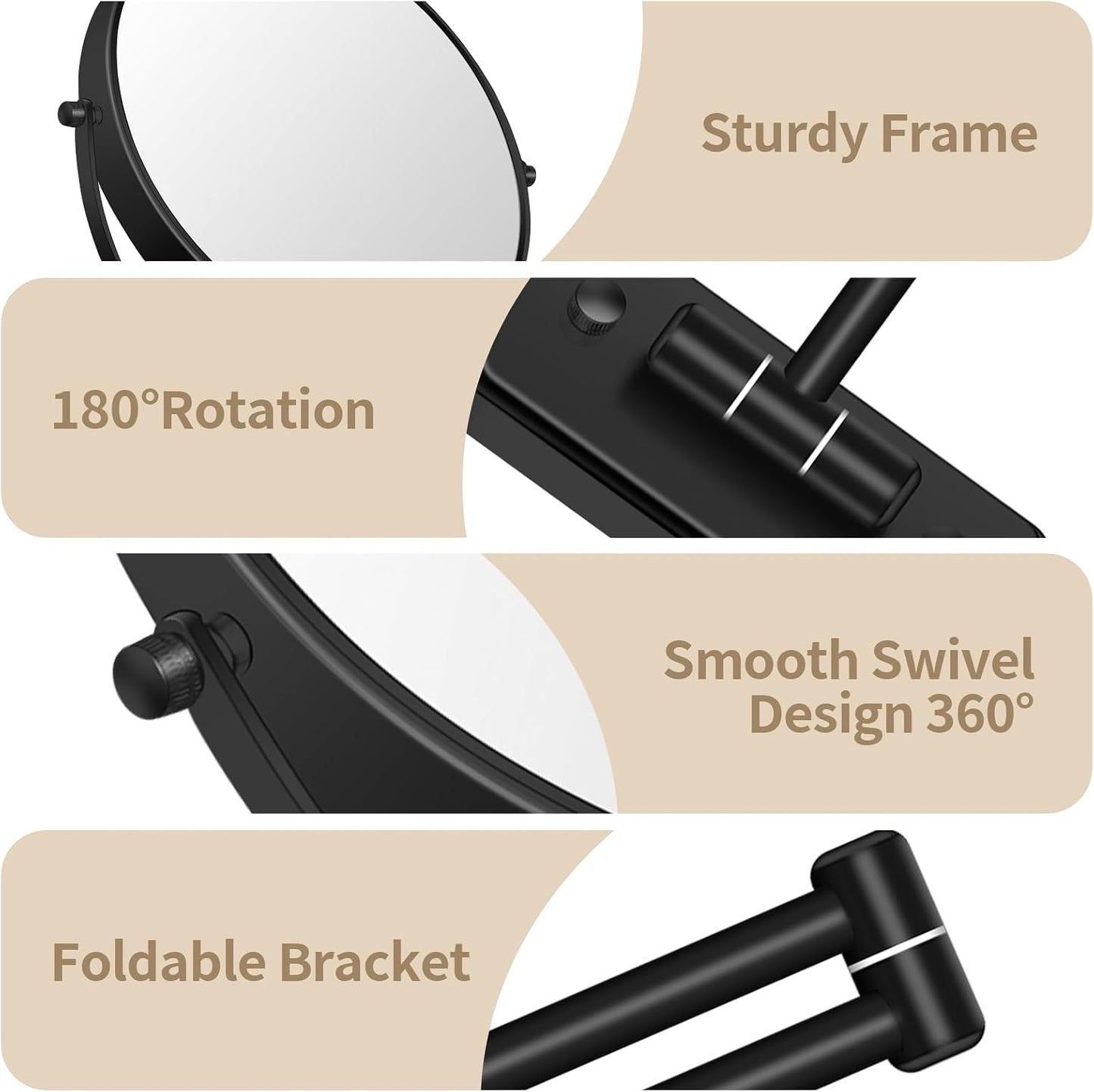 BTremary 8” Wall Mounted Magnifying Makeup Mirror 1X/7X Wall Mount Mirror Swing Arm Two-Sided 360° Swivel Bathroom Shaving Mirror for Men and Women in Hotel/Home, Black