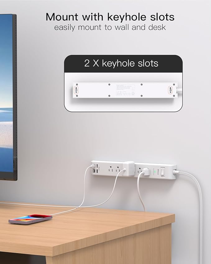 2 Pack Power Strip, 15FT Long Extension Cord, Surge Protector - Image 7