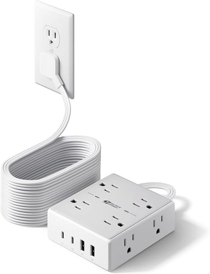 25Ft Long Extension Cord, Flat Plug Power Strip