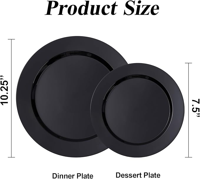 100PCS Black Plastic Plates Set, 50 10.25 inch Dinner Plates and 50 7.5 inch ...