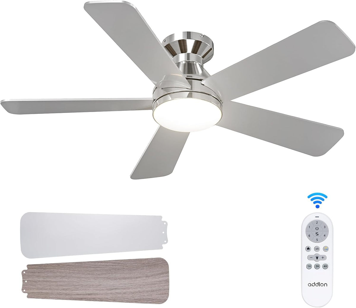 addlon 42 Inch Nickel Low Profile Ceiling Fans with Lights and Remote