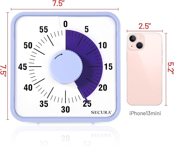 Secura 7.5 Inch Visual Timer, 60 Minute Oversize Visual Countdown Timer - Image 7