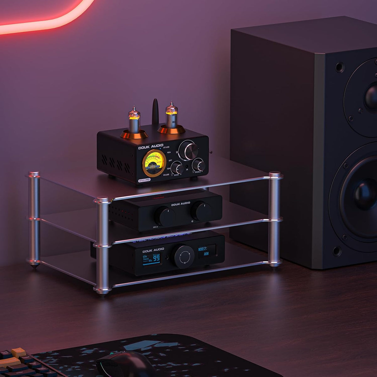 DoukAudio Aluminum Audio Rack Stand: Multi Layer Desktop HiFi Shelf for Ampli...