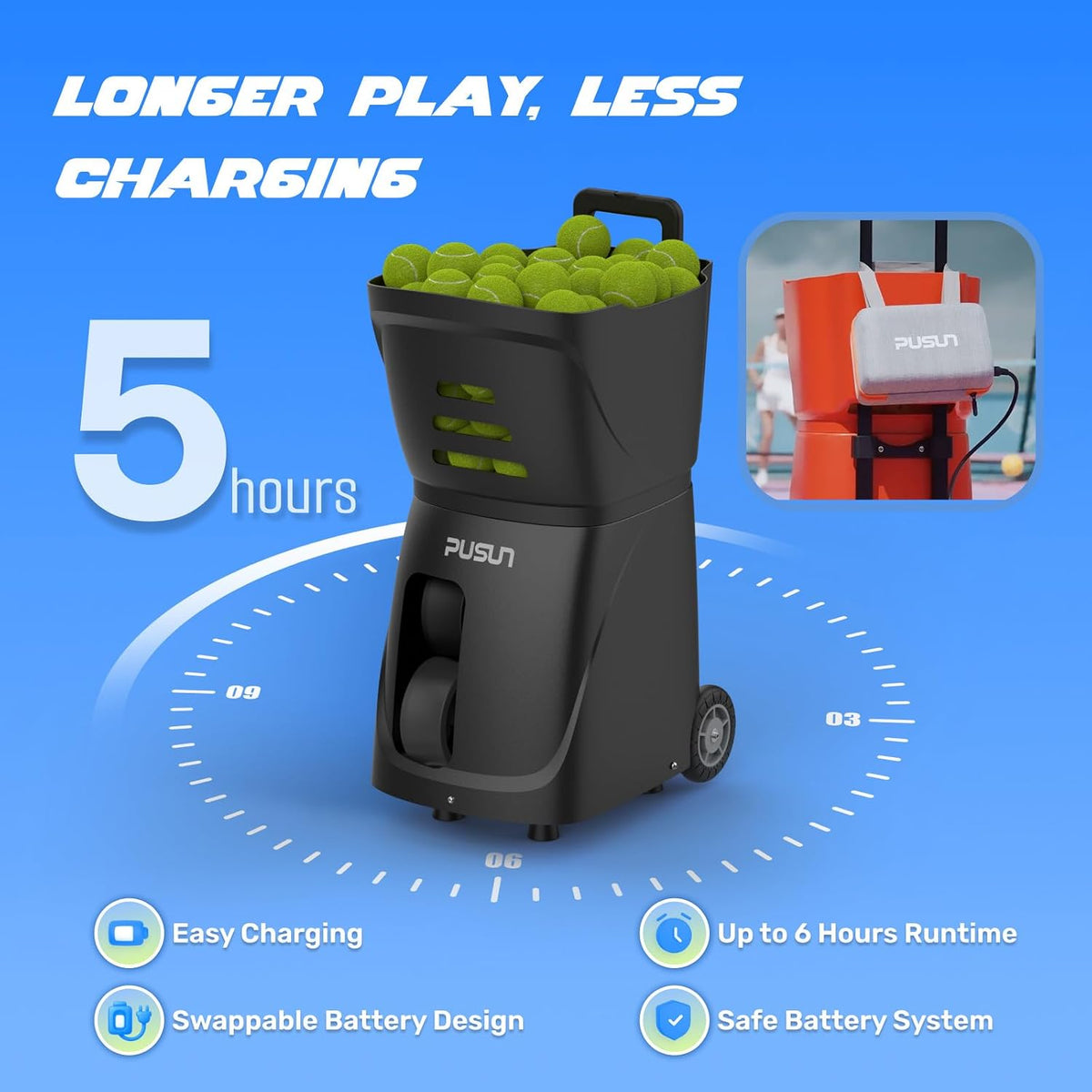 PUSUN|PT-Smart Tennis Ball Machine: App Control with 12 Built-in Training Mod...