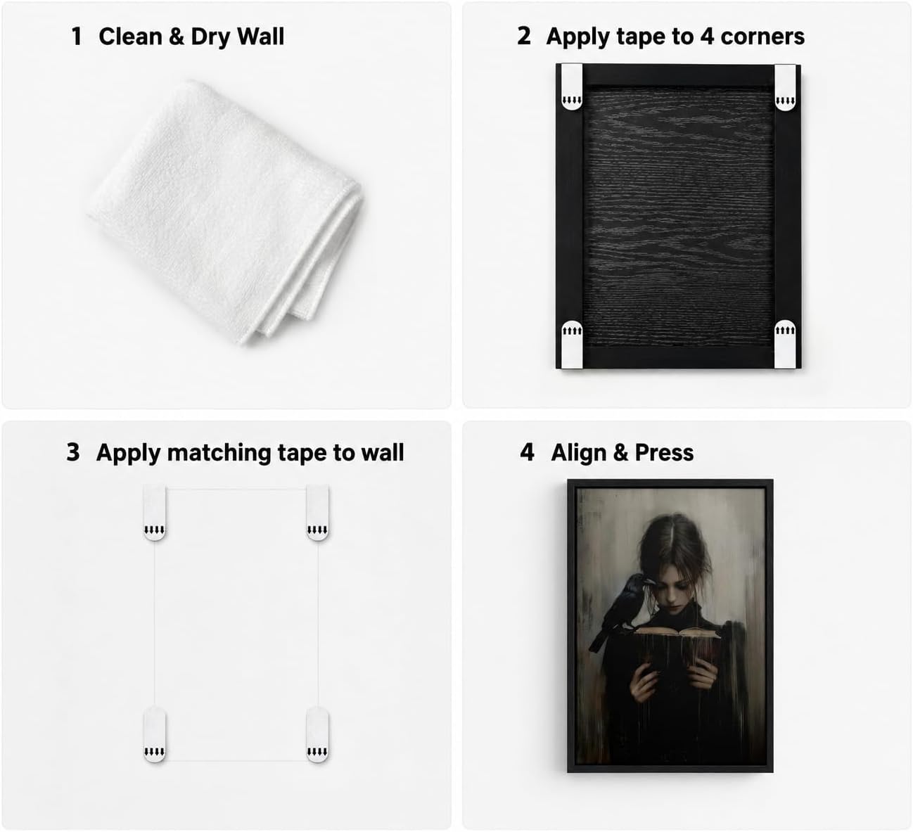 Framed Dark Academia Wall Art Gothic Girl Reading Wall Decor 8x10 Inch | Victorian Woman Wall Decor,Gothic Raven Picture Artwork for Library Corner Bedroom Dorm Study Home Decoration