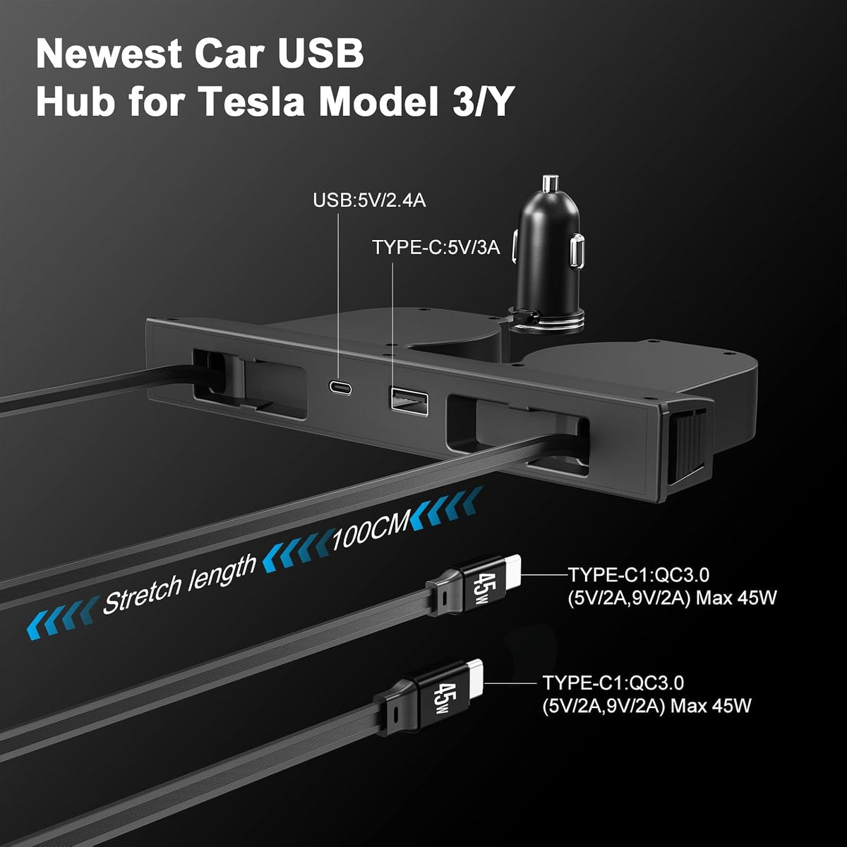 USB HUB for Tesla New Model Y Juniper & Model 3 Highland๏ผHidden Docking S...