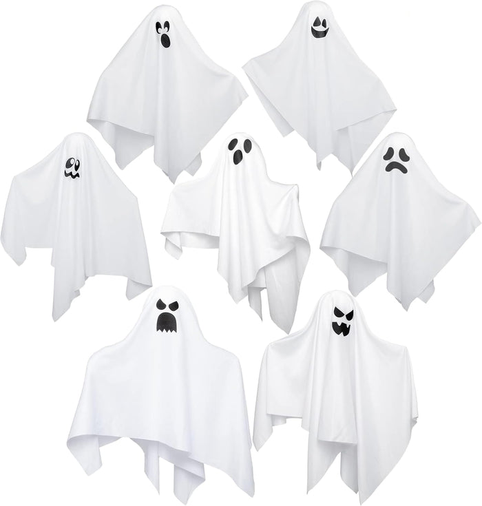JOYIN 7 Pcs Halloween Hanging Ghost Decorations Outdoor, 19.6” Flying White Ghosts Decor for Halloween Tree Front Yard Patio Lawn Garden Party and Holiday Décor