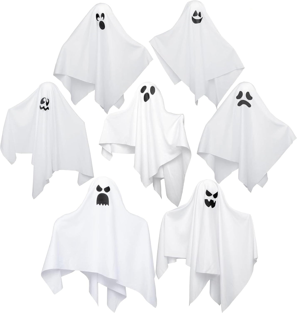 JOYIN 7 Pcs Halloween Hanging Ghost Decorations Outdoor, 19.6โ Flying White G...