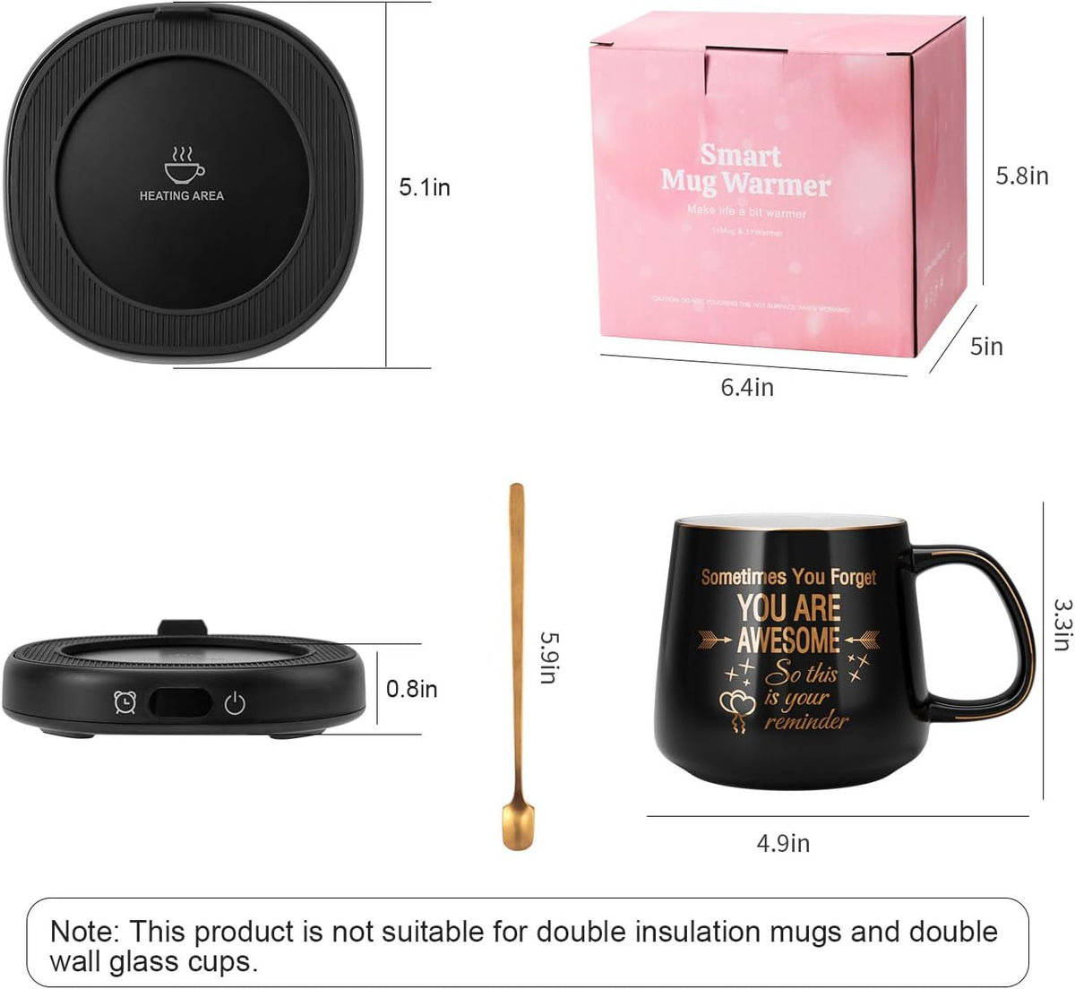 Coffee Mug Warmer & You are Awesome Mug Set, Electric Cup Warmer for Desk