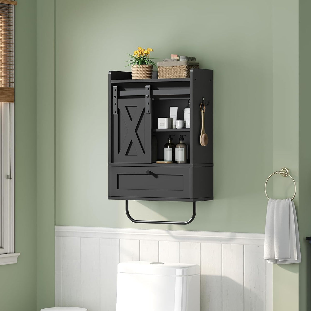 MAHANCRIS Bathroom Wall Cabinet, Farmhouse Medicine Cabinets, Sliding Door