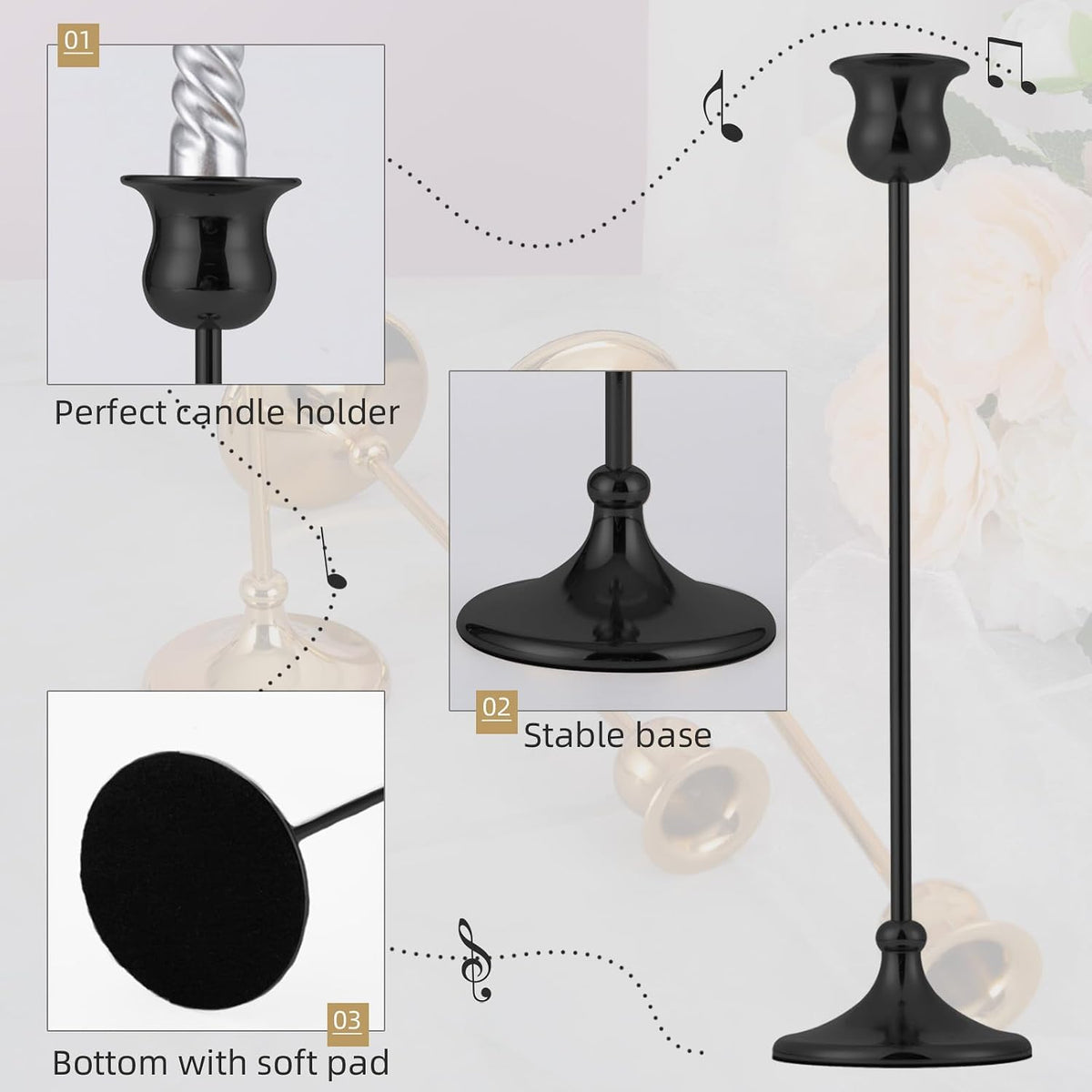 Metal Candle Holder Taper Candlestick Holders for Candle Sticks Vintage Cande...