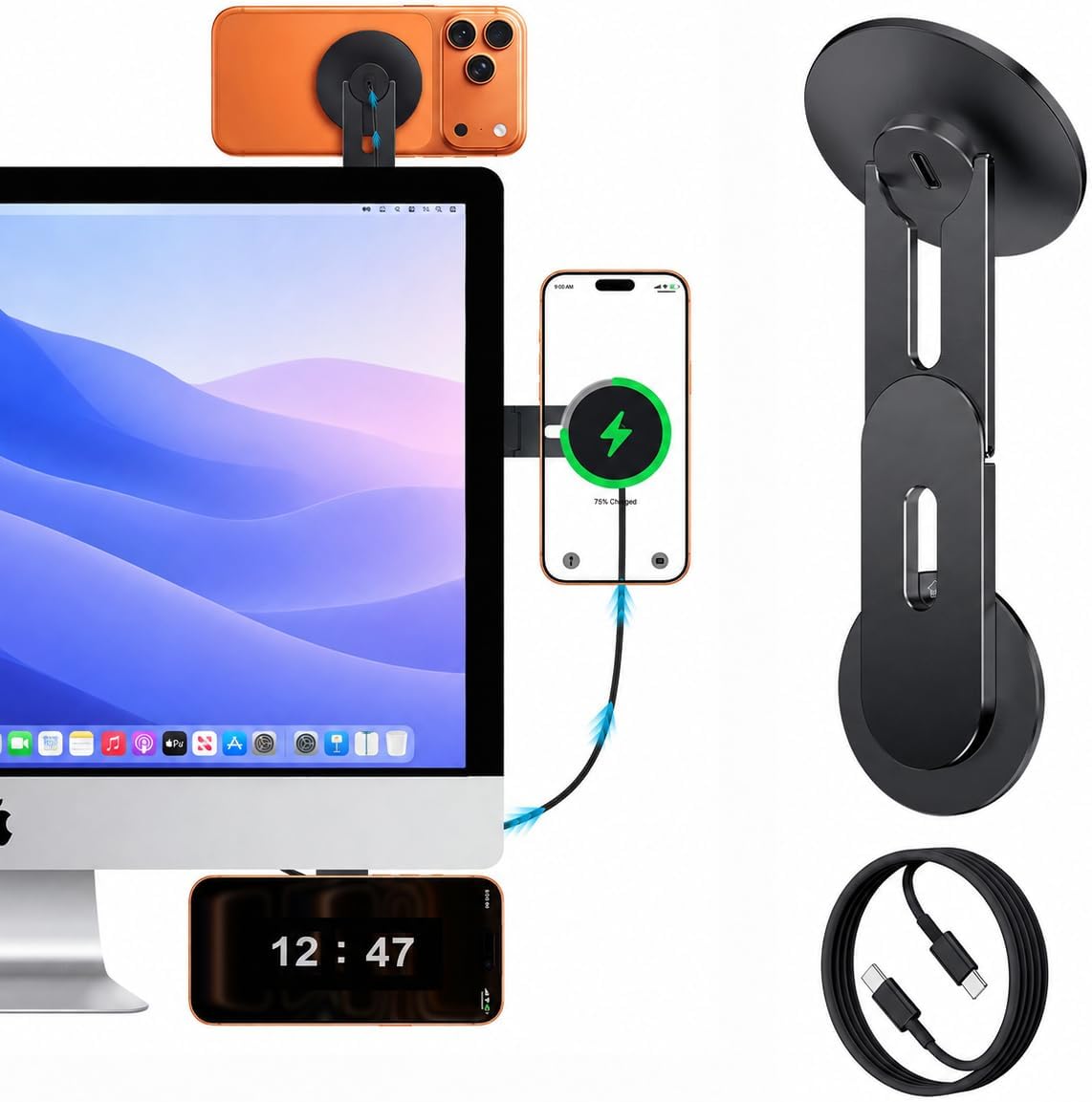 Magnetic Phone Mount for Laptop๏ผTesla,15W Wireless for Magsafe Charger