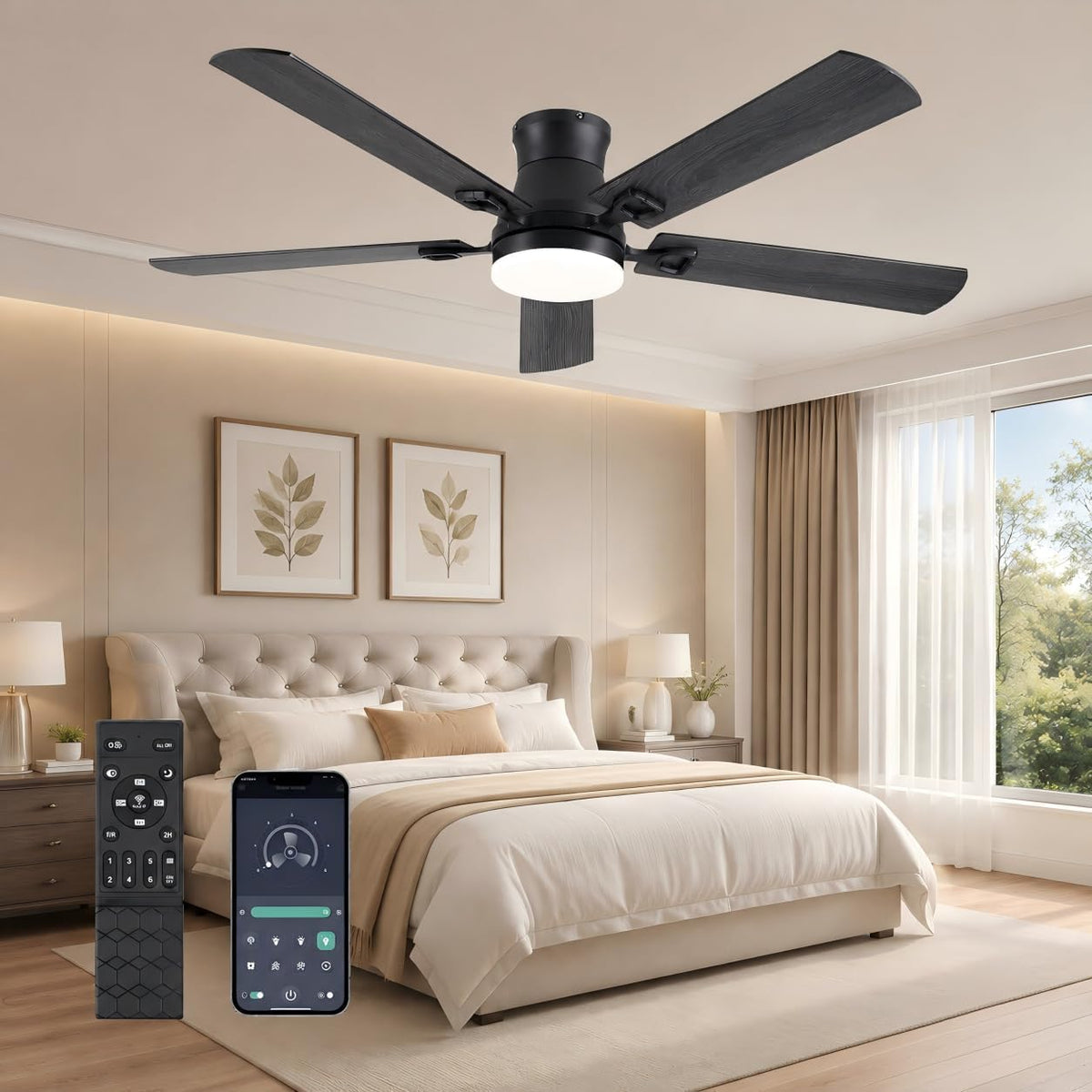 KNUN Ceiling Fans with Lights,52 Inch Low Profile Ceiling Fan with Light and ...