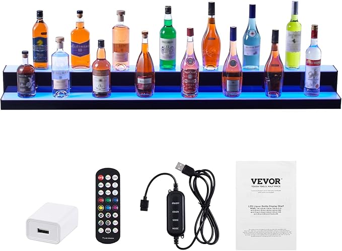 VEVOR LED Lighted Liquor Bottle Display, 2 Tiers 60 Inch Commercial Illuminated - Image 9