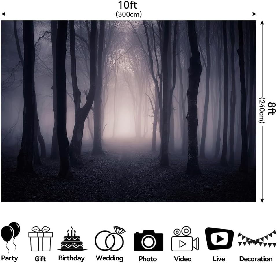 10x8 FT Spooky Forest Backdrop Scary Halloween Themed Party Photo Backdrop Da...