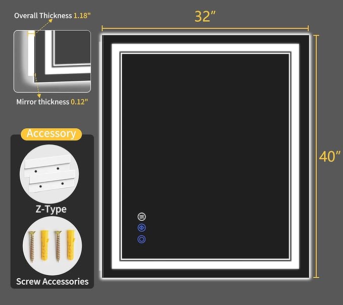 32"x40" LED Bathroom Mirror - Image 9