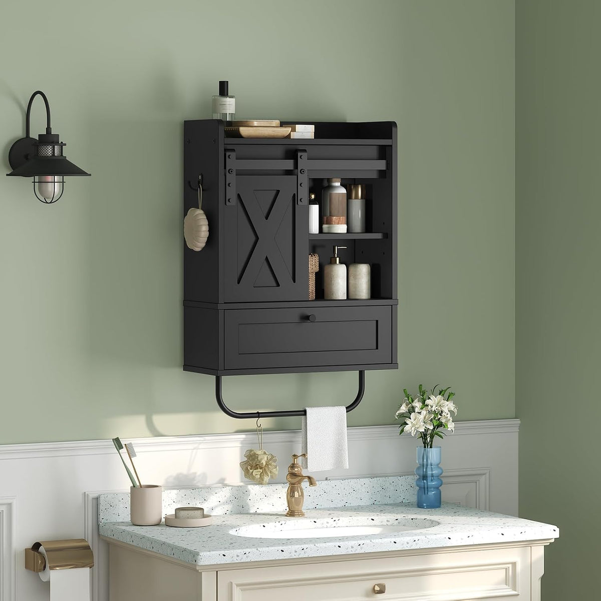 MAHANCRIS Bathroom Wall Cabinet, Farmhouse Medicine Cabinets, Sliding Door