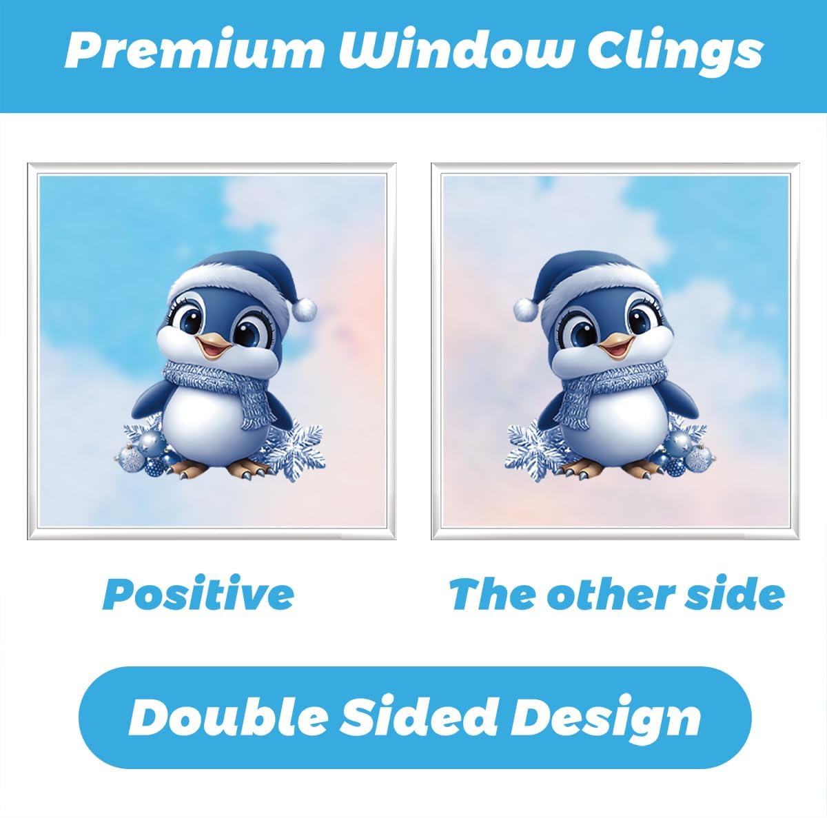 Christmas Window Clings 106Pcs, 2026 New Double Sided Christmas Window Stickers, Xmas Snowman Santa Claus Reindeer Snowflakes for Holiday Party Home Office Classroom Window Decals Decorations (Blue)