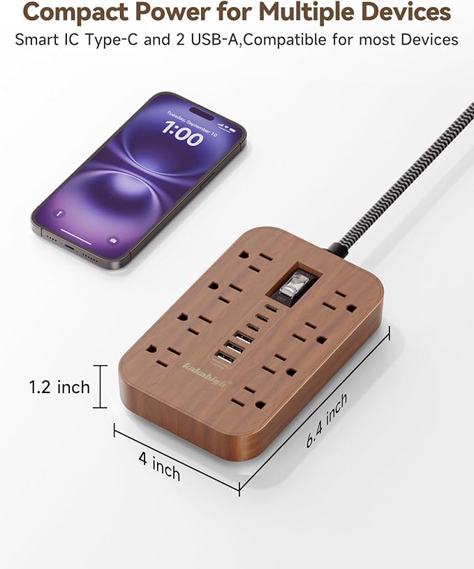 Walnut Power Strip with USB Ports - 10 FT Wood Power Strip - Image 7