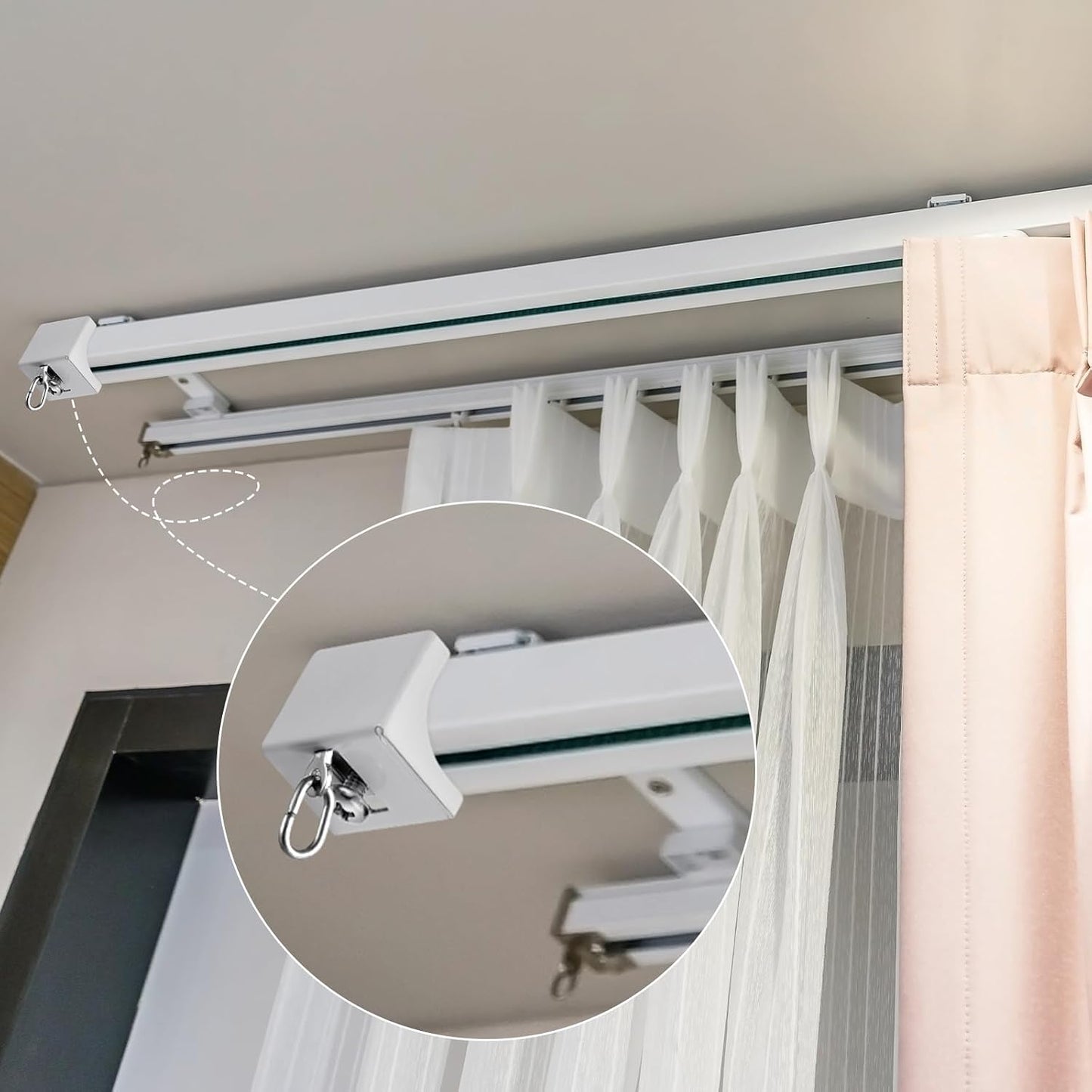 Zonon 4 Pcs Ceiling Curtain Track White End Caps Quiet Drapery Hook Curtain Track End Stop for Window