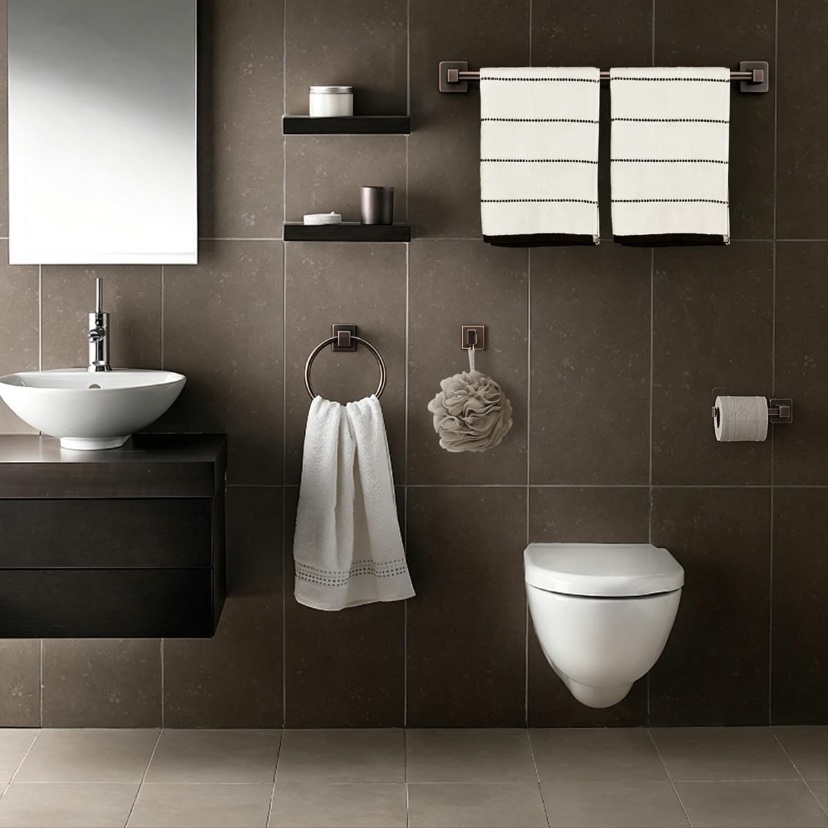 Oil Rubbed Bronze Stainless Steel 24In Towel Bar Set, 4 Pieces