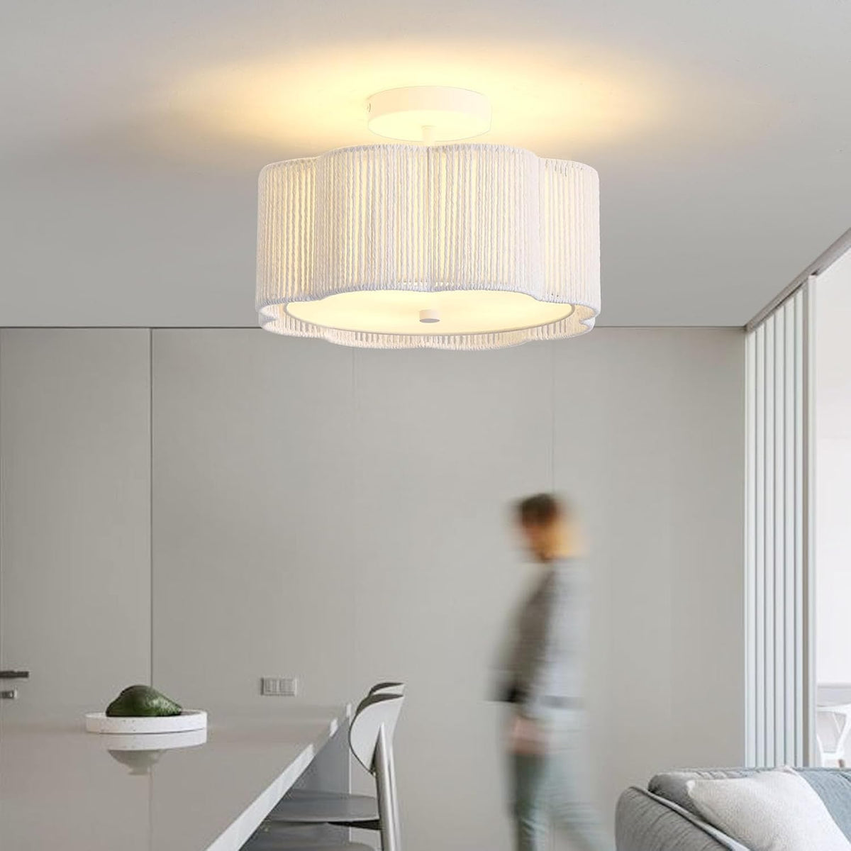 Rattan Ceiling Light Fixtures Flush Mount,3-Light Boho Light Fixtures Ceiling...